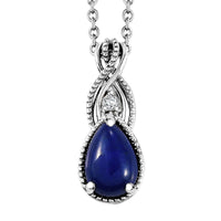 3.85 ctw Lapis Lazuli and White Topaz Pendant Necklace 20 Inch in Platinum Over Sterling Silver and Stainless Steel