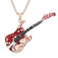 Simulated Pearl, White Austrian Crystal, Enameled Guitar Pendant Necklace 28 Inches in Rosetone & Iron - Sticky add to cart bar