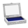 Handcrafted Aluminum Blue Velvet Interior Glass Top Jewelry Box - Sticky add to cart bar
