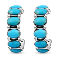 Santa Fe Style Kingman Turquoise 3.75 ctw Half Hoop Earrings in Sterling Silver