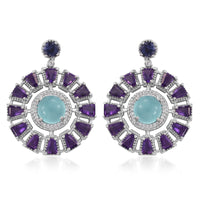 55.13 ctw Aqua Chalcedony and Multi Gemstone Earrings in Platinum Over Sterling Silver