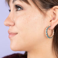 SANTA FE Style 4.00 ctw Kingman Turquoise Open Hoop Earrings in Sterling Silver