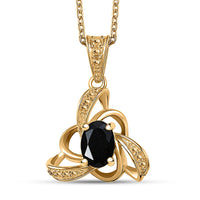 0.75 ctw Australian Black Tourmaline Fancy Knot Pendant Necklace 20 Inches in 14K Yellow Gold Over Sterling Silver & ION Plated YG Stainless