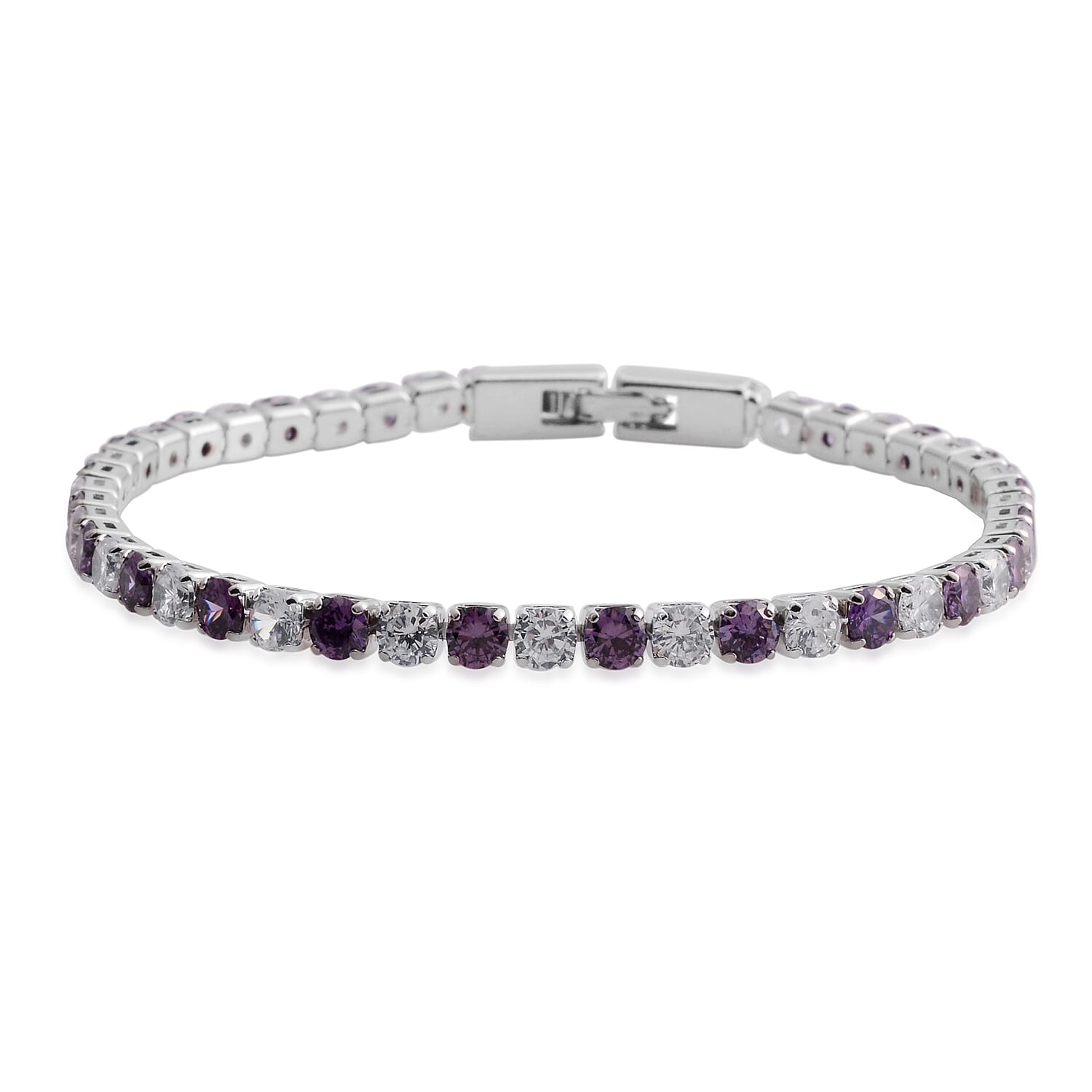 Simulated Amethyst, Simulated White Diamond Silvertone Bracelet (8.00 In) TGW 18.92 cts.