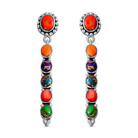 SANTA FE Style 1.95 ctw Mojave Multi Turquoise and Multi Gemstone Earrings in Sterling Silver