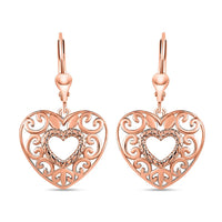 Openwork Lever Back Earrings in 14K Rose Gold Plated Sterling Silver| Heart Earrings For Women| Jewelry Gifts For Birthday