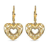 Openwork Heart Earrings in 14K Yellow Gold Over Sterling Silver