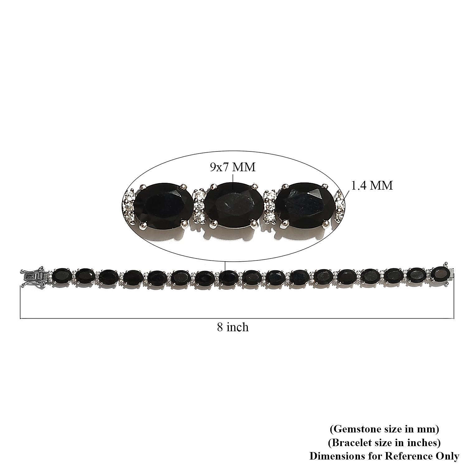 Thai Black Spinel and White Zircon Bracelet in Platinum Over Sterling Silver (7.25 In) 41.15 ctw