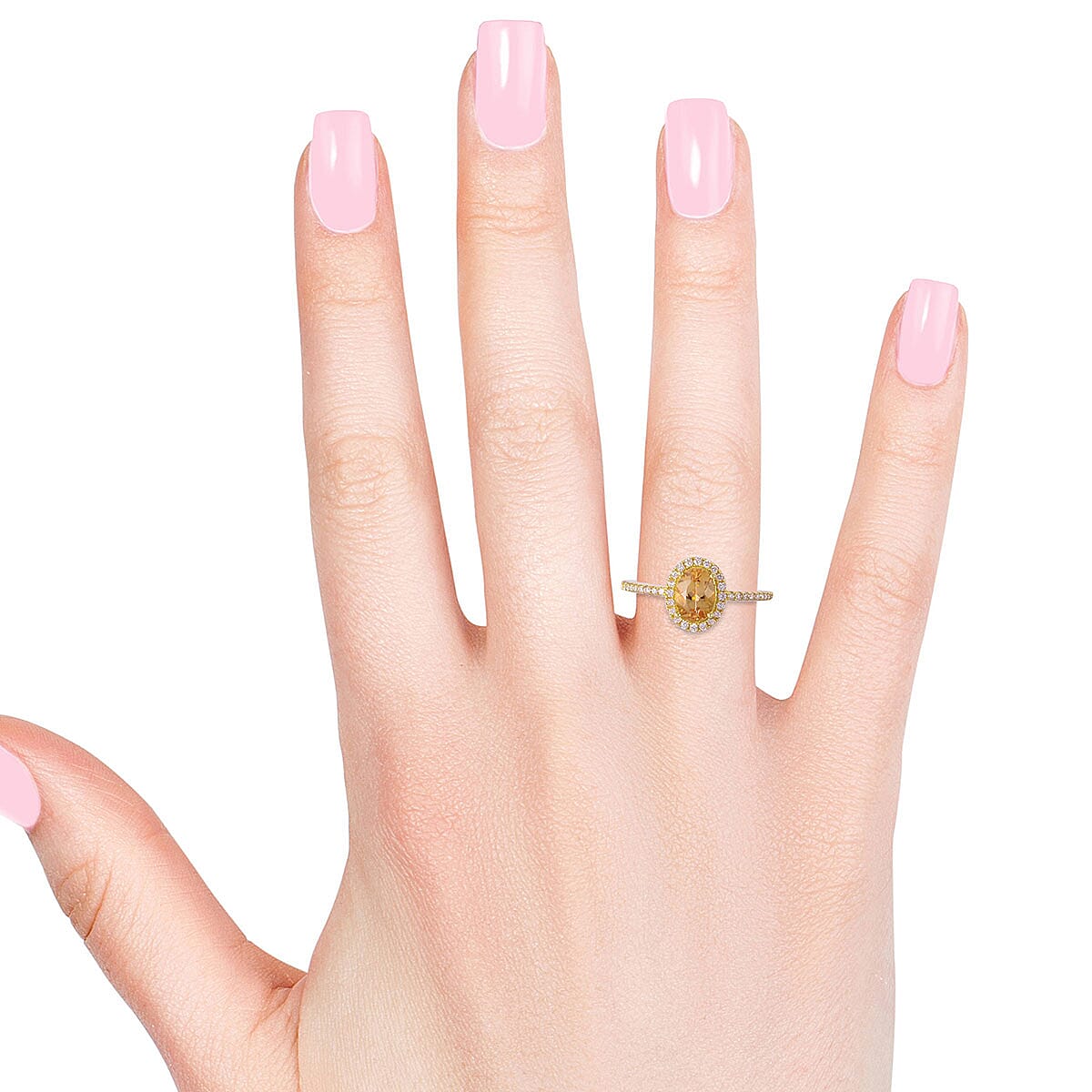 ILIANA 18K Yellow Gold AAA Imperial Topaz and G-H SI Diamond Halo Ring 2.35 Grams 1.00 ctw