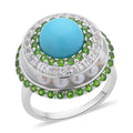 American Natural Sleeping Beauty Turquoise and Multi Gemstone Pearl Slider Ring in Rhodium Over Sterling Silver 5.35 ctw - Sticky add to cart bar