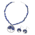 Lapis Lazuli 271.00 ctw Family Tree of Life Earrings and Pendant Necklace in Stainless Steel 18-20 Inches - Sticky add to cart bar
