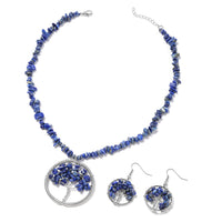 Lapis Lazuli 271.00 ctw Family Tree of Life Earrings and Pendant Necklace in Stainless Steel 18-20 Inches