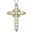 Premium Ethiopian Welo Opal 3.15 ctw Cross Pendant Necklace, Tanzanite Accent Cross Pendant Necklace, Vermeil YG and Platinum Over Sterling Silver Necklace, 20 Inch Necklace - Sticky add to cart bar