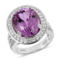Rhapsody 950 Platinum Kunzite and E-F VS Diamond Halo Ring (Size 7.0) 12.20 Grams 12.10 ctw