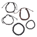 Set of 5 Black Onyx, Wooden Beaded and Faux Leather Best Friend Men's Bracelets in Silvertone (Stretch & Adjustable) 137.00 ctw - Sticky add to cart bar