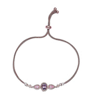 KARIS 1.35 ctw Rose De France Amethyst and Simulated Pink Diamond Bolo Bracelet in ION Plated 18K Rose Gold