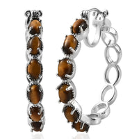KARIS 5.40 ctw South African Tigers Eye Hoop Earrings in Platinum Bond