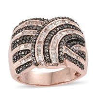 Natural Champagne Diamond Ring in Black Rhodium and Vermeil Rose Gold Over Sterling Silver (Size 6.0) 1.00 ctw