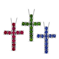 Set of 3 Chrome Diopside Masoala Sapphire (D) Niassa Ruby (FF) 8.00 ctw Necklace in Platinum Over Sterling Silver, Cross Pendants 20 Inches