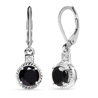 2.65 ctw Natural Thai Black Spinel and Cambodian Zircon Earrings in Stainless Steel and Sterling Silver
