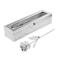 Handcrafted Silvertone Real Rose 11 Inch in Silver Safe Keep Box 12x2.75x3.5 in