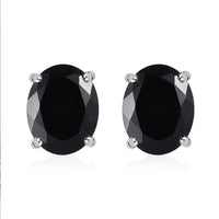 6.70 ctw Natural Thai Black Spinel Oval Stud Earrings in Sterling Silver