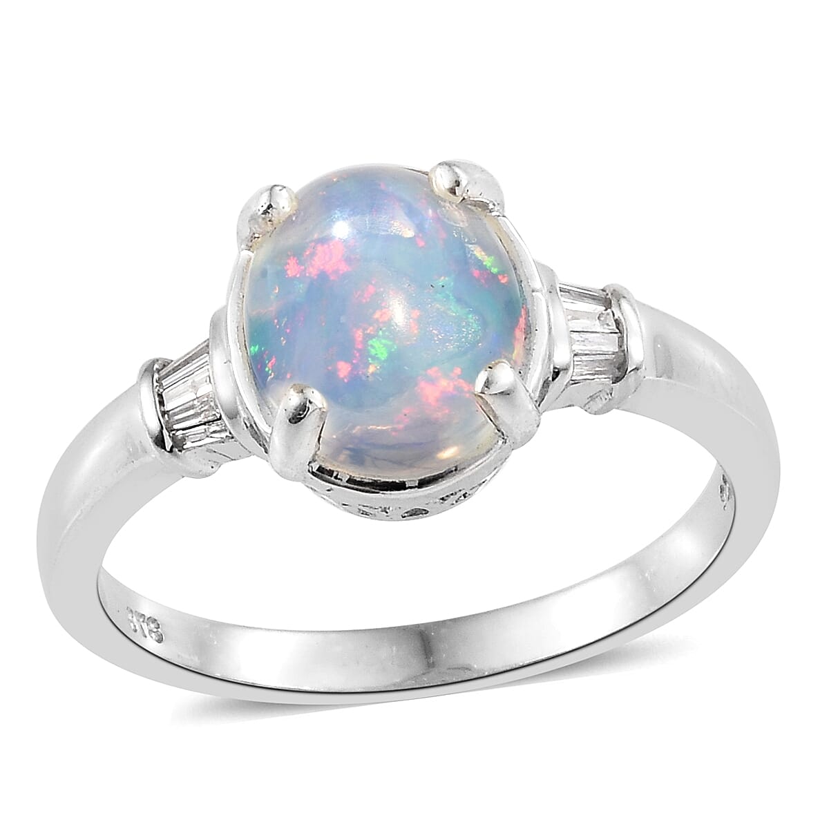 Ethiopian Welo Opal, Diamond (0.18 ct) Ring in Platinum Over Sterling Silver 2.33 ctw