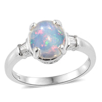 Ethiopian Welo Opal, Diamond (0.18 ct) Ring in Platinum Over Sterling Silver 2.33 ctw
