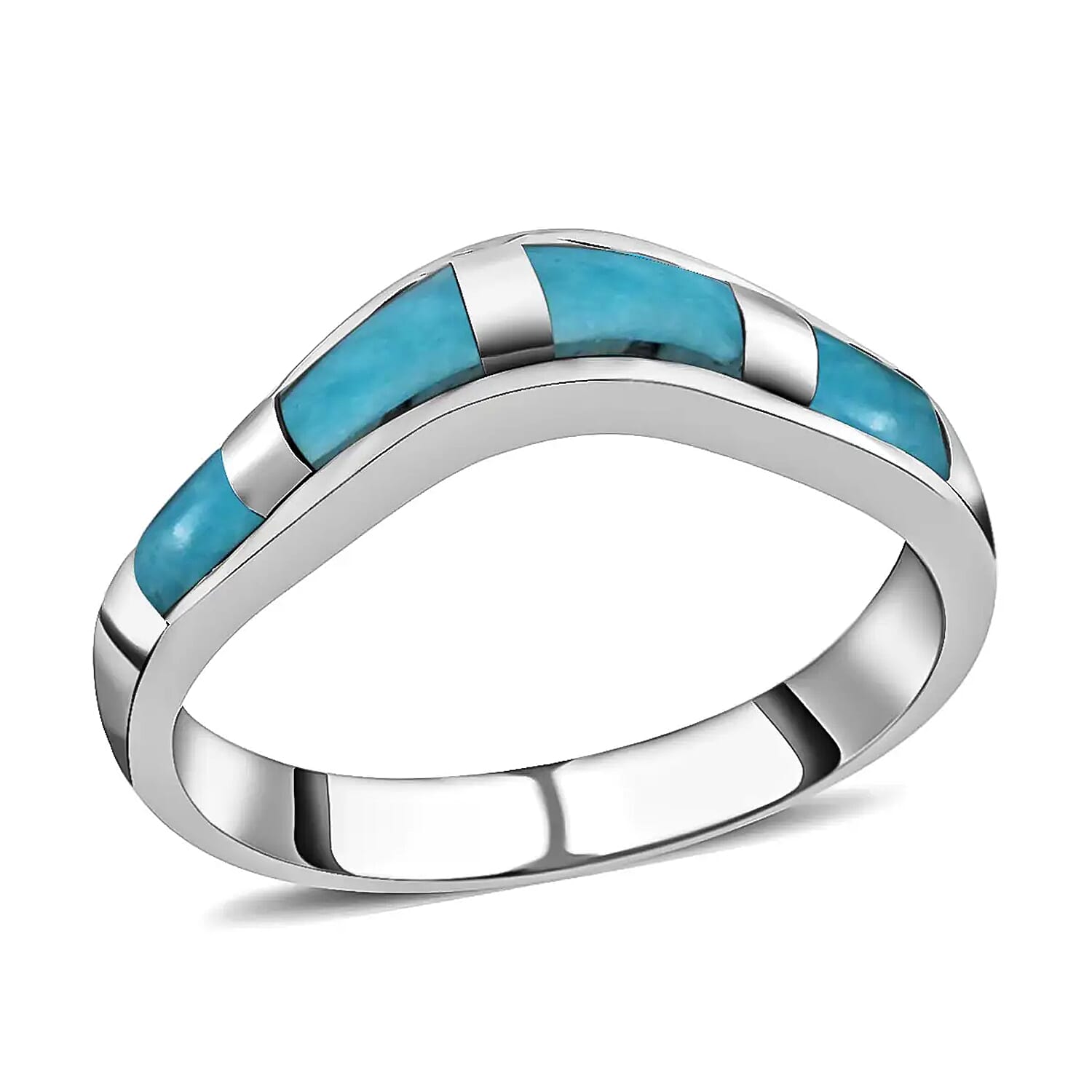 SANTA FE Style 1.75 ctw Kingman Turquoise Band Ring in Sterling Silver