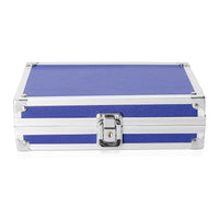 Blue Faux Leather and Aluminum Briefcase Jewelry Box with Lock and Key (8x2.5x5 in)