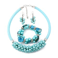 White Shell, Simulated Pearl Earrings, Stretch Bracelet and Necklace 18 Inches in Stainless Steel - Sticky add to cart bar