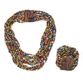 Multi Color Seed Bead and Shell Wooden Buckle Stretch Bracelet and Multi Strand Necklace 18 Inch - Sticky add to cart bar