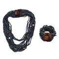 Peacock Seed Bead and Shell Wooden Buckle Stretch Bracelet and Multi Strand Necklace 18 Inches - Sticky add to cart bar