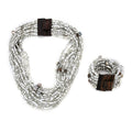 Beige Seed Beaded and Shell Wooden Buckle Stretch Bracelet and Multi Strand Necklace 19 Inches - Sticky add to cart bar