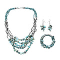 Blue Seed Bead Earrings and Wrap Bracelet and Multi Strand Necklace 22 Inches in Stainless Steel - Sticky add to cart bar