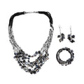 Black Seed Beaded Multi Strand Necklace With Wrap Bracelet Shell Earrings For Women in Stainless Steel, Handmade Jewelry Set For Women (22 Inches) - Sticky add to cart bar