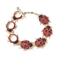 Red and Black Austrian Crystal Ladybug Bracelet in Goldtone (6.50 In)