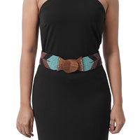 Handcrafted Multi Color Aztec Pattern Seed Beaded Stretchable Belt with Wooden Buckle (Stretchable)