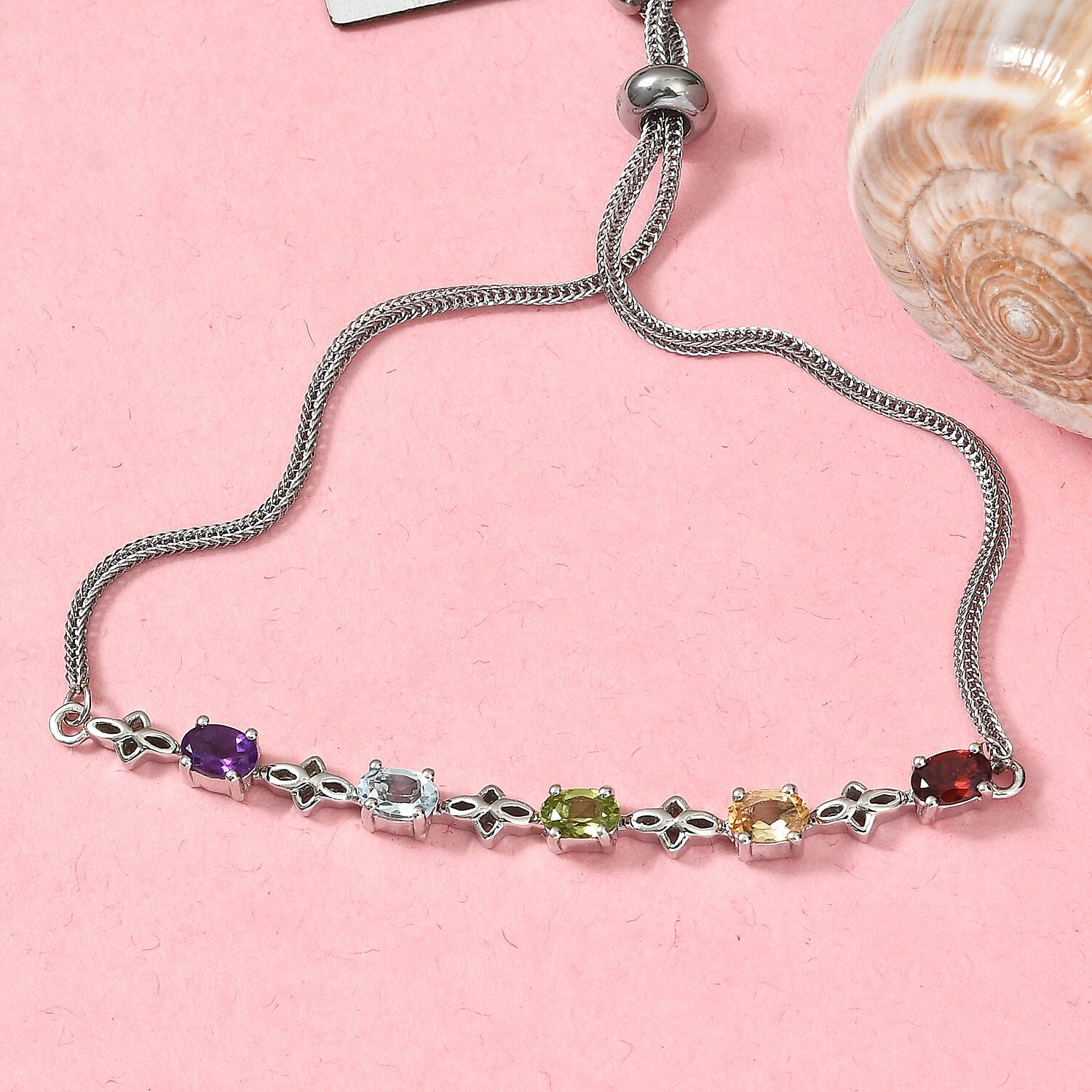 Karis Multi Gemstone Bolo Bracelet in Platinum Bond and Stainless Steel 2.15 ctw