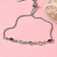 Karis Multi Gemstone Bolo Bracelet in Platinum Bond and Stainless Steel 2.15 ctw