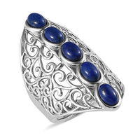 Karis Lapis Lazuli Openwork Elongated Ring in Platinum Bond (Size 5.0) 3.25 ctw