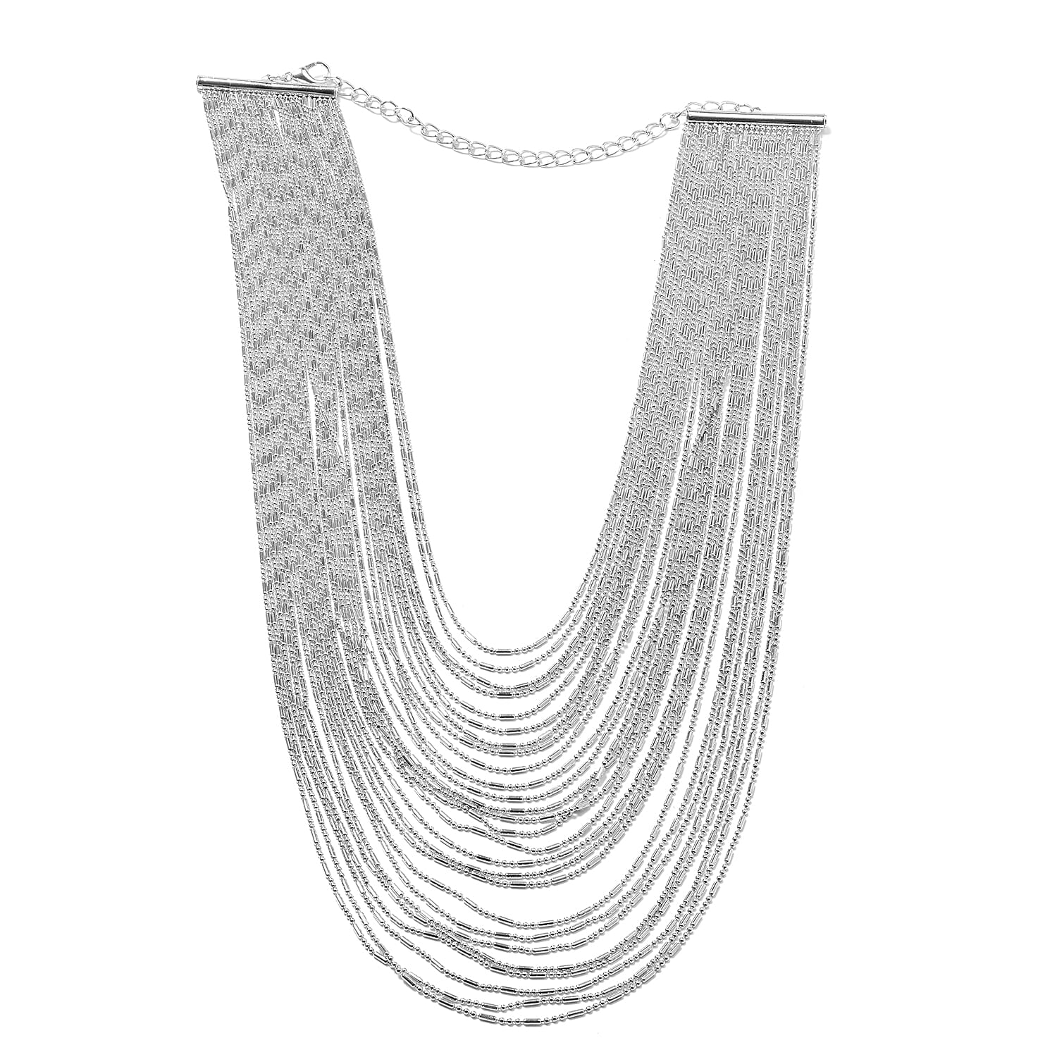 Drape Bib Necklace in Silvertone (18 in)