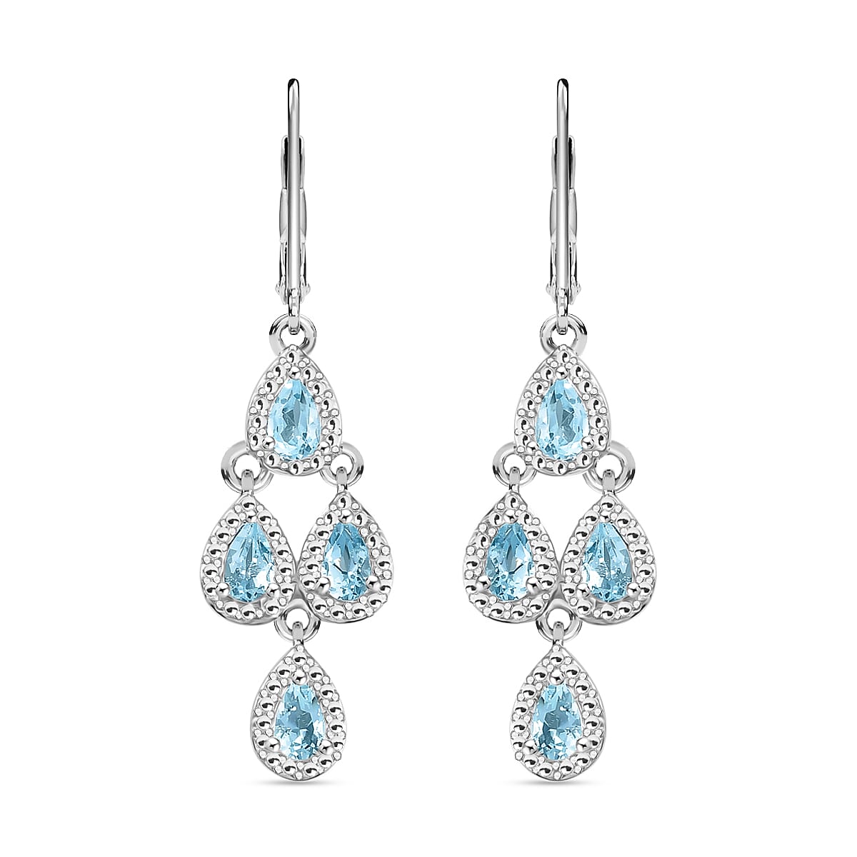 KARIS Sky Blue Topaz Lever Back Earrings in Platinum Bond and Stainless Steel 1.85 ctw