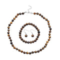 Tiger's Eye Beaded Stretch Bracelet, Earrings and Necklace Set in Sterling Silver (18.00 In) 281.50 ctw - Sticky add to cart bar