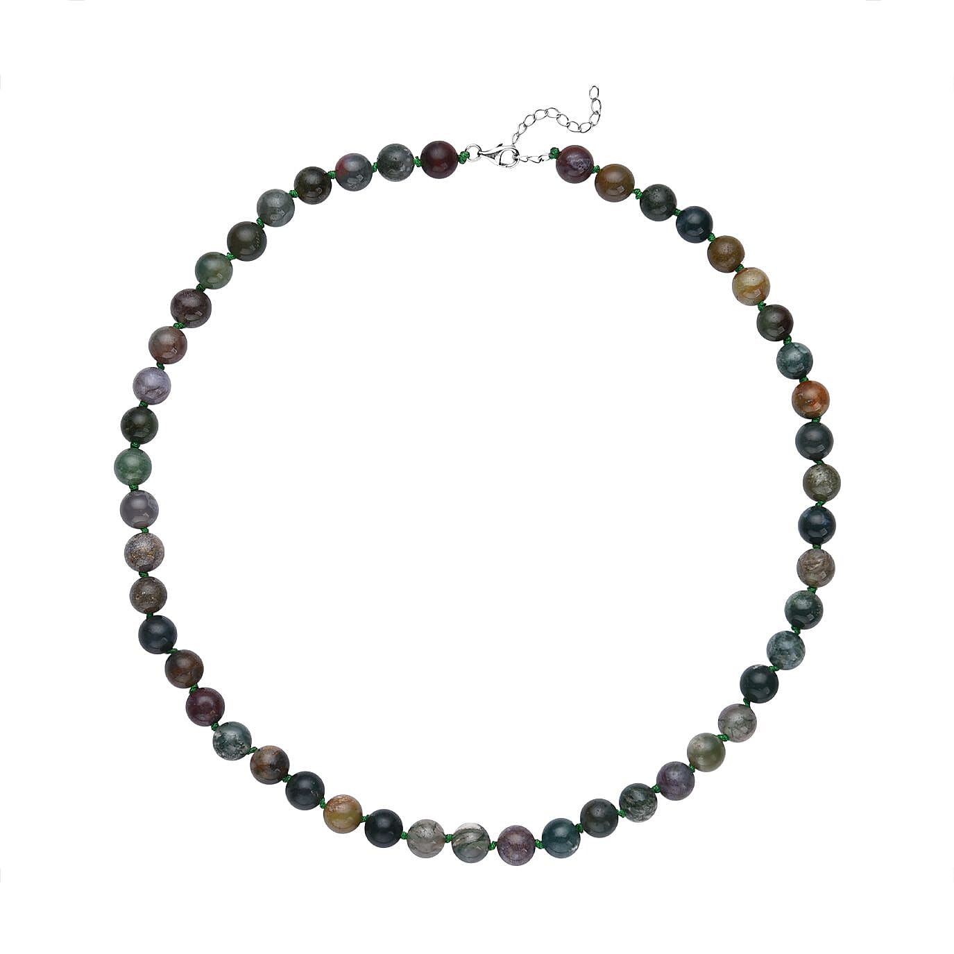 Indian Agate Round Beaded Necklace 18-20 Inches in Sterling Silver 175.50 ctw