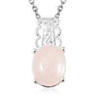Galilea Rose Quartz Pendant Necklace 20 Inches in Sterling Silver and Stainless Steel 3.50 ctw