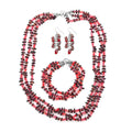 Multi Wear Coral, Seed Beaded Earrings, Multi Wear Triple Strand Bracelet (8 in) and Necklace (20.00 In) in Silvertone - Sticky add to cart bar