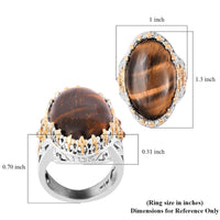 South African Tigers Eye and Champagne Color Austrian Crystal Ring in ION Plated Yellow Gold & Stainless Steel 30.00 ctw