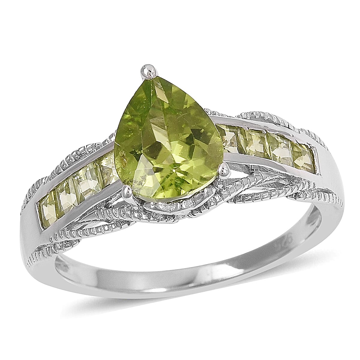 Peridot Ring in Platinum Over Sterling Silver (Size 11) 3.30 ctw