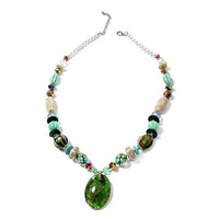 10.00 ctw Green Murano Style and Multi Gemstone Iron Pendant with Beads Necklace 30 Inch